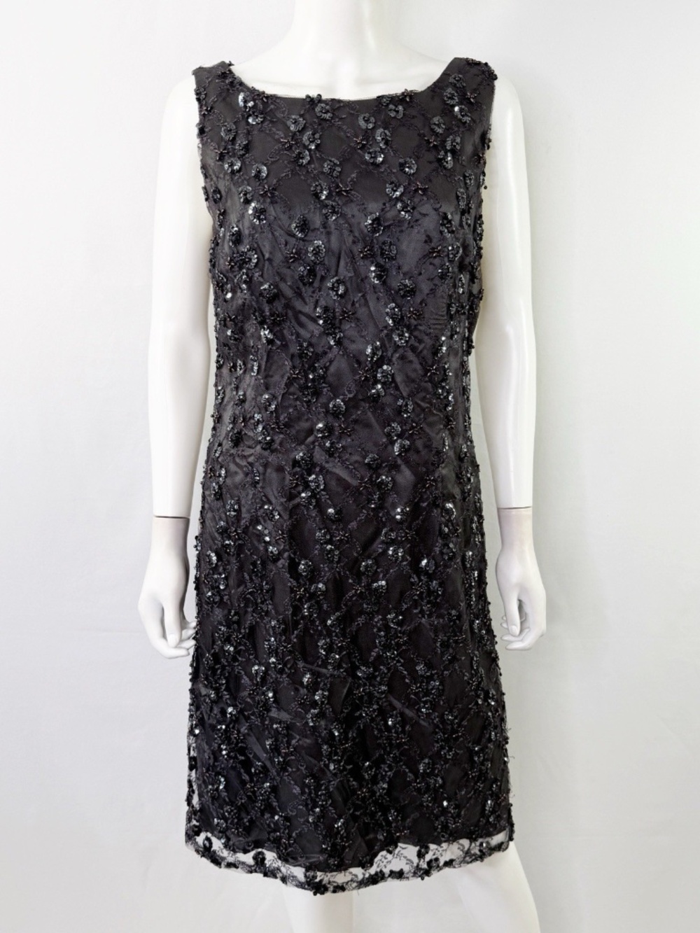 A.B.S By Allen Schwartz Gray Beaded Sequins Shift Dress Size 12 Cocktail Party